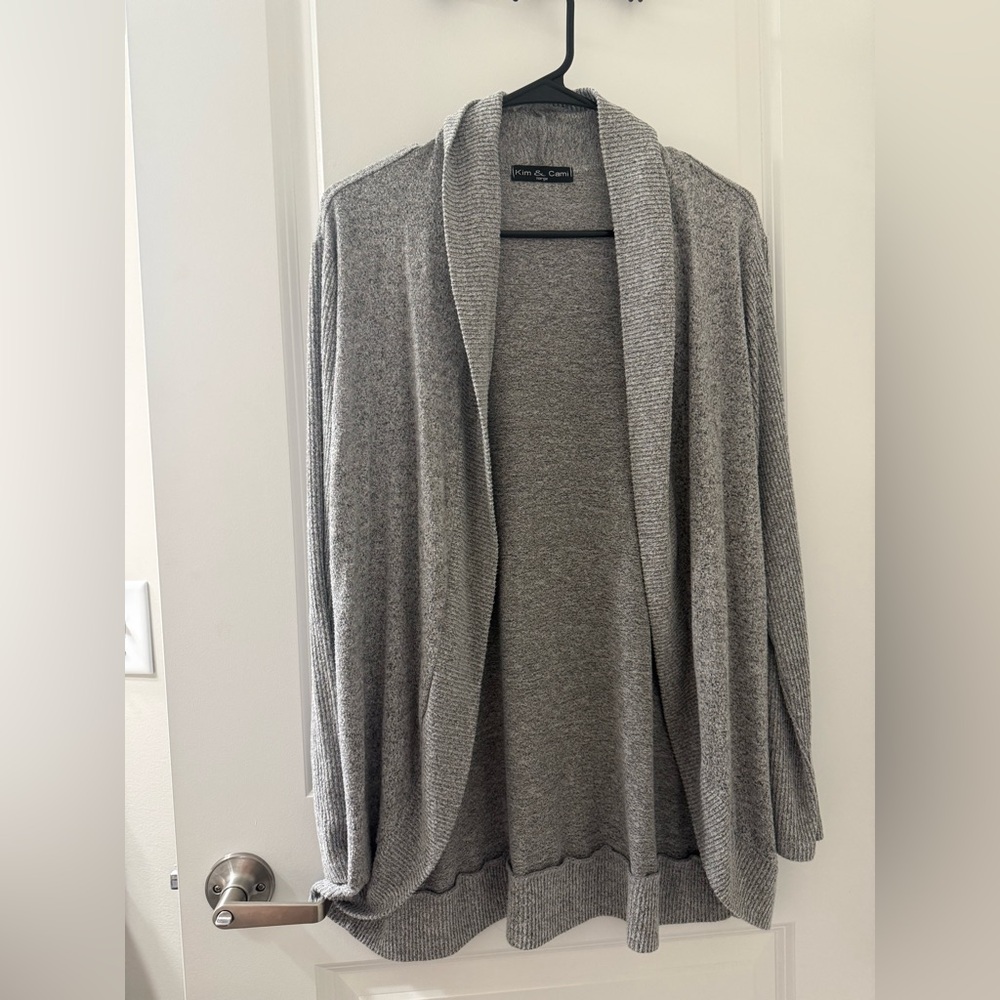 Kim & Cami Gray Open Front Cardigan